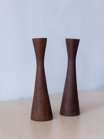 Mid Century Rosewood Candlestick Holders