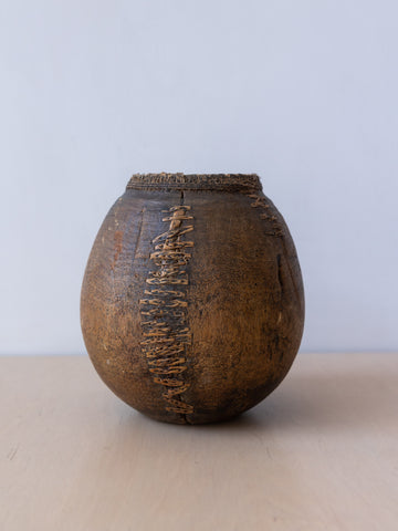 Medium Hand Carved African Vessel with Weaving