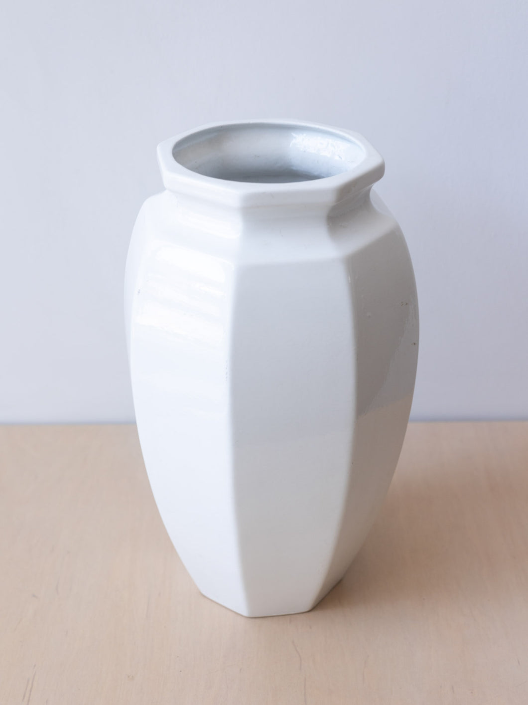 Large Vintage White Fluted Vase