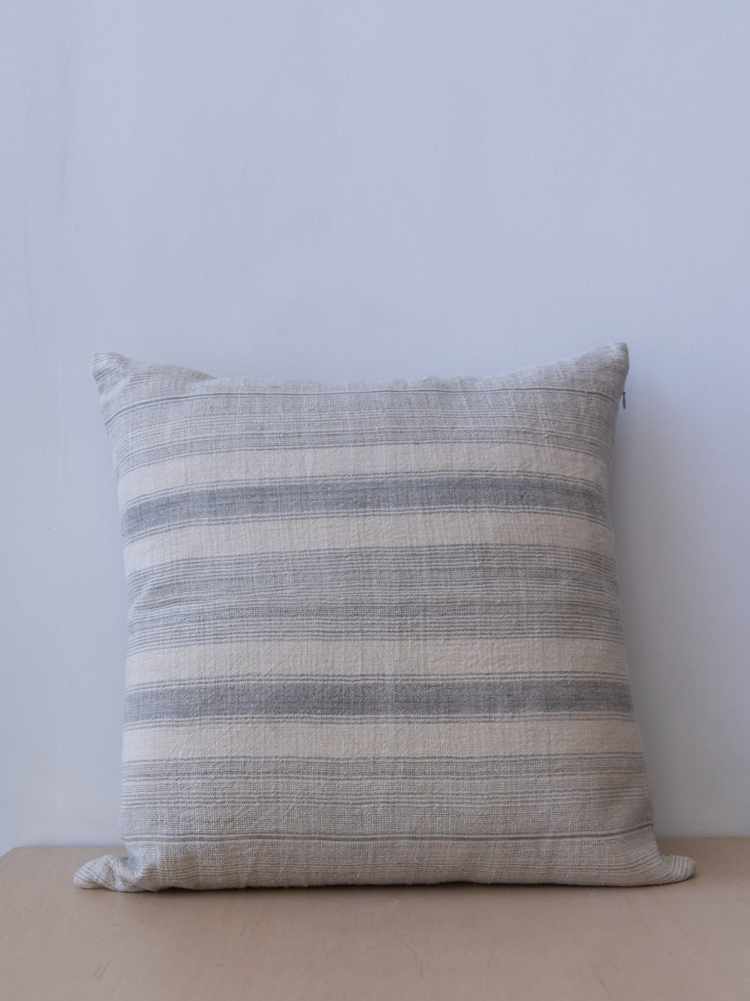 Vintage Hmong Fabric Pillow in Grey Stripe