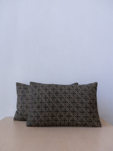Small Vintage Hmong Fabric Pillow in Soft Black