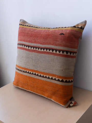 Tribal Kilim Pillow in Orange, Grey and Muted Red