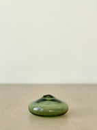 Flat Round Glass Bud Vase Forest Green