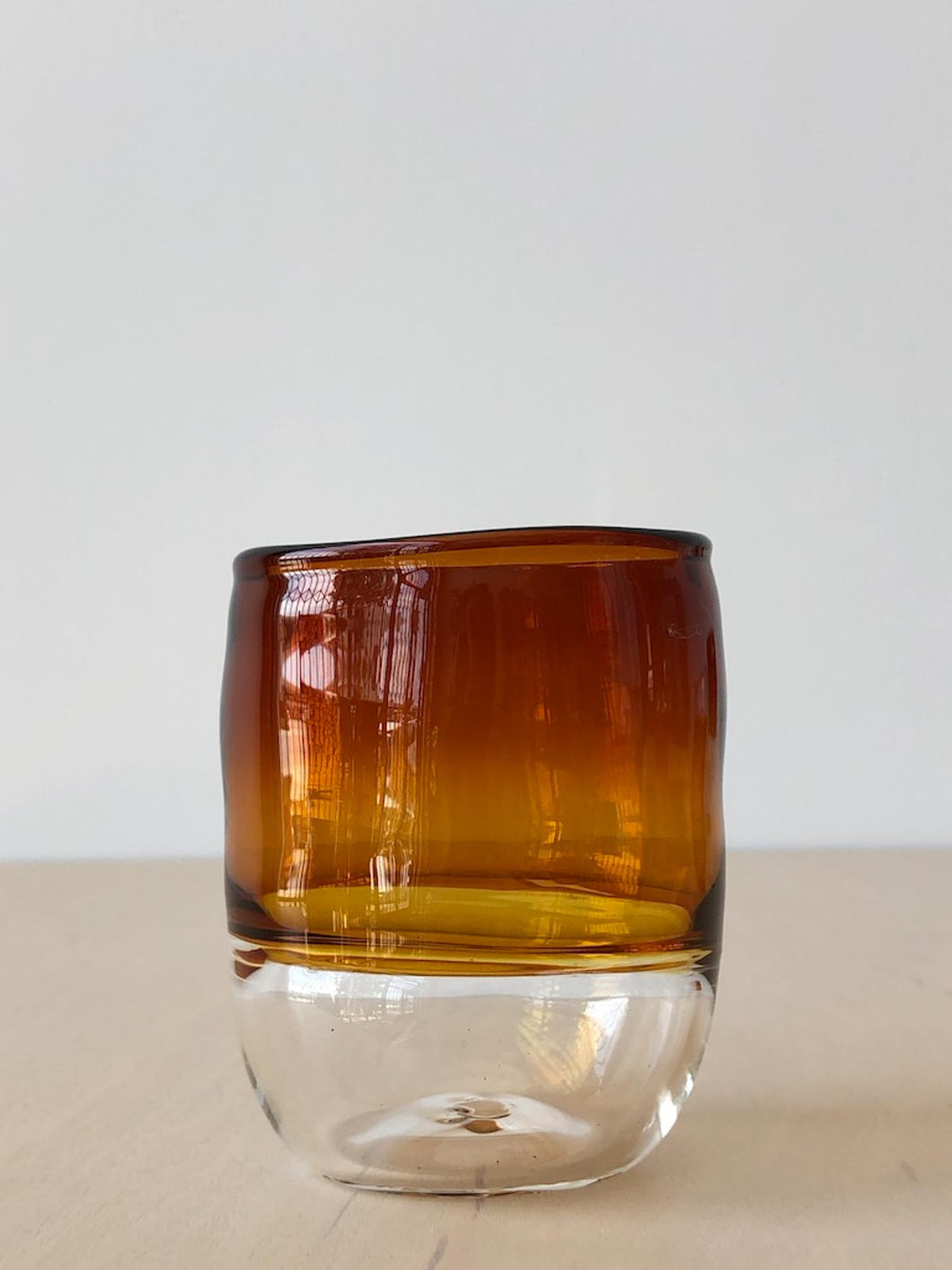 Handblown Glasses in Amber and Clear