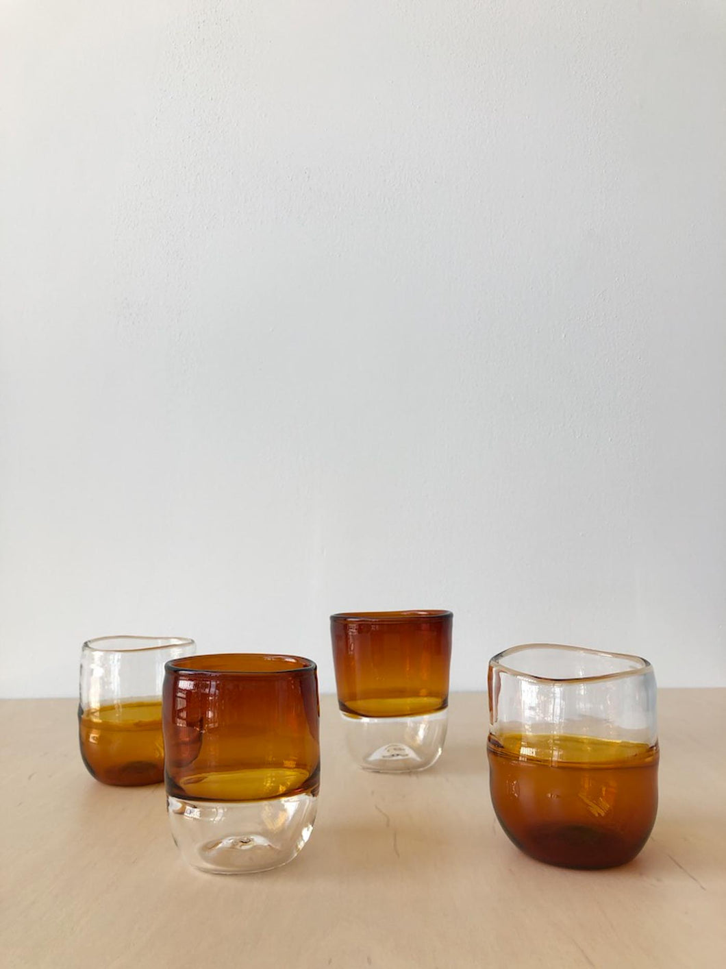Handblown Glasses in Amber and Clear