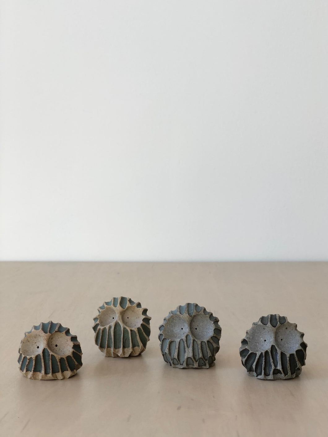 Hand Carved Ceramic Owls