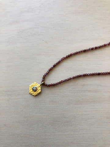 Red Zircon and 18K and Diamond Pendant Necklace