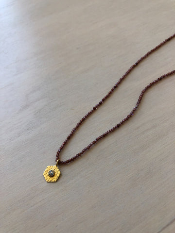 Red Zircon and 18K and Diamond Pendant Necklace