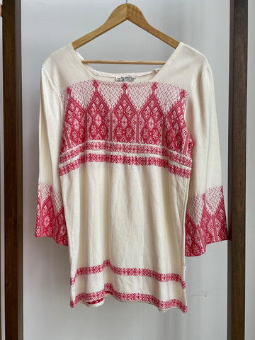 Vintage Ivory and Pink Embroidered Top