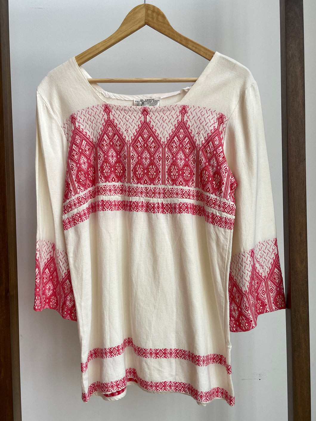 Vintage Ivory and Pink Embroidered Top