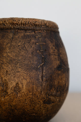 Hand Carved African Vessel with Weave Stitch